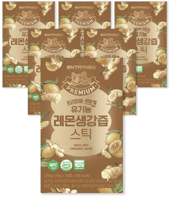 100% 유기농 레몬진저 레몬생강즙 NFC착즙 스틱, 6박스, 210g