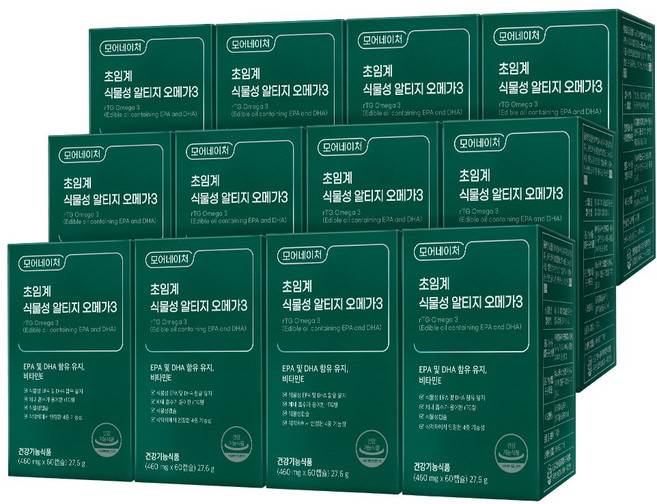 모어네이처 초임계 식물성 rTG 알티지 오메가3 60캡슐 미세조류 DHA EPA 비타민E 함유 임산부 혈행 오메가, 60정, 12개