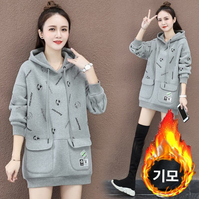 빅사이즈 여성복 3가지 컬러 레터링 프린트 후드티 맨투맨 가을겨울 루즈핏 기모 방한 긴팔 맨투맨 티셔츠 상의 캐주얼 데일리복