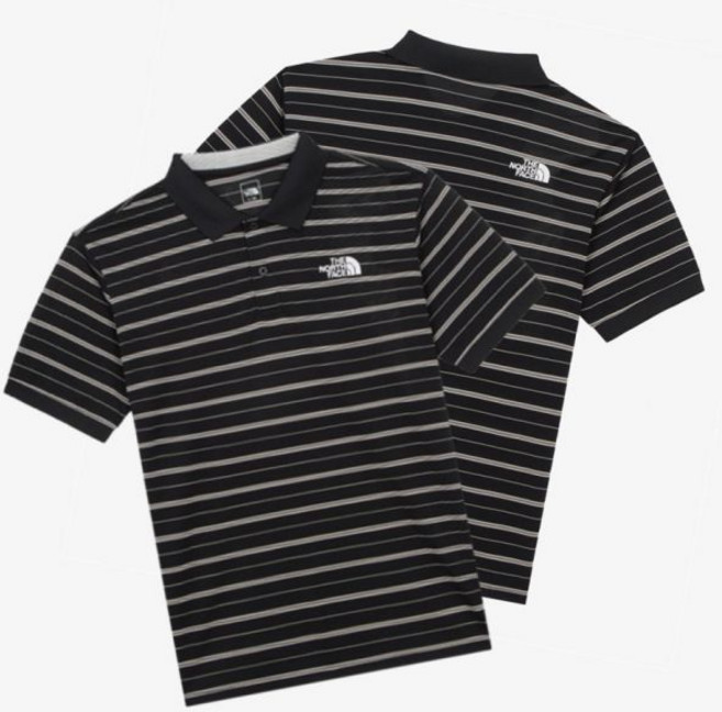 [매장판] 노스페이스 남성 반팔 티 쿨맥스 스트라이프 폴로 베이직 데일리 티셔츠 블랙 NT7P