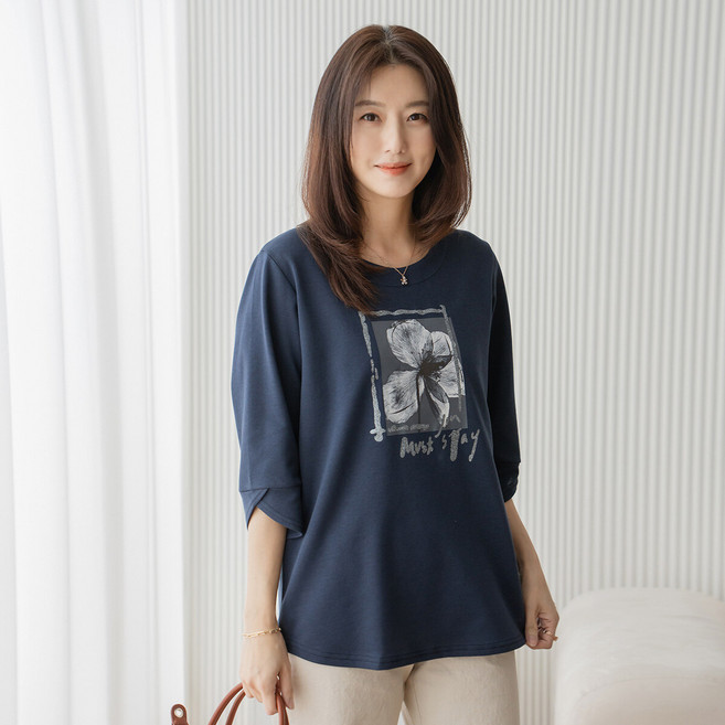 마담4060 엄마옷 마담4060 윙클플라워 중년여성 데일리 티셔츠 -RTE2603029-