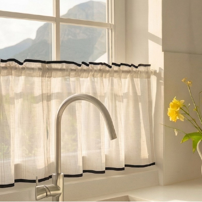 모던 블랙라인 린넨 키친 바란스커튼 가림막