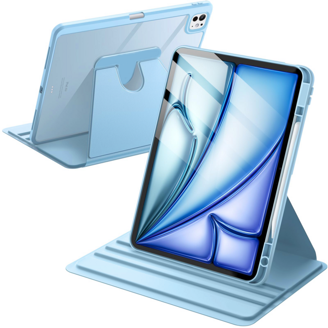 디상커 아이패드 720도 회전 아크릴 단색 투명 펜슬수납 충격 방지 거치대 태블릿 케이스 에어 8/7/6/5/4 프로 8/7/6/5/4/3 세대 11/13인치, 스카이, 1개