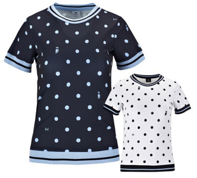 [헤일리] 골프 여성 도트 부엉이 패턴 반팔 티셔츠 HU-KT1014