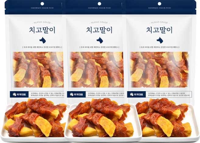 기호성 장건강에 좋은 고구마와 닭고기말이 국내산 강아지 수제말이육포간식, 3개, 90g, 치고말이