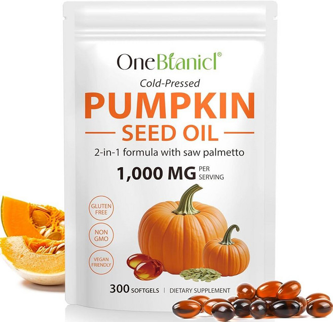 NIFEISHI 호박 씨앗 오일 캡슐 (300 소프트젤) 호박씨 오일 톱팔메토 냉압착 지방산 풍부 모발 성장 비뇨기 방광 및 전립선 | GMO 프리, 1개