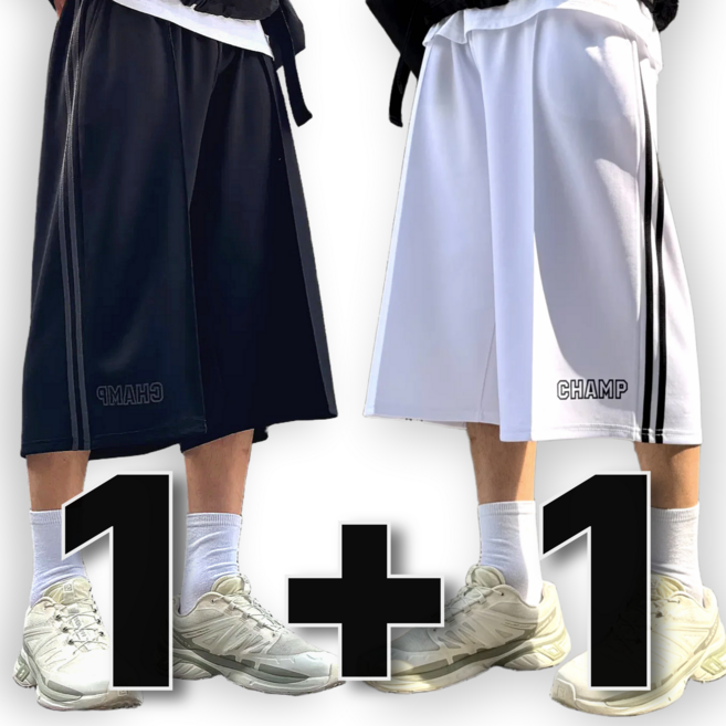 1+1 시온 고중량 두줄 트랙 와이드 버뮤다팬츠