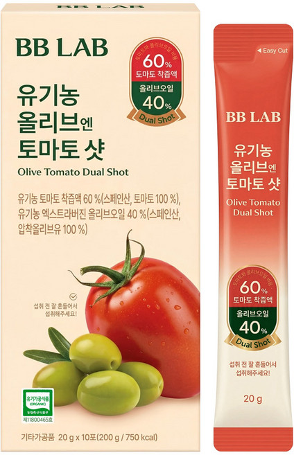 비비랩 유기농 올리브 엔 토마토 샷 20gX10포, 1박스, 200g
