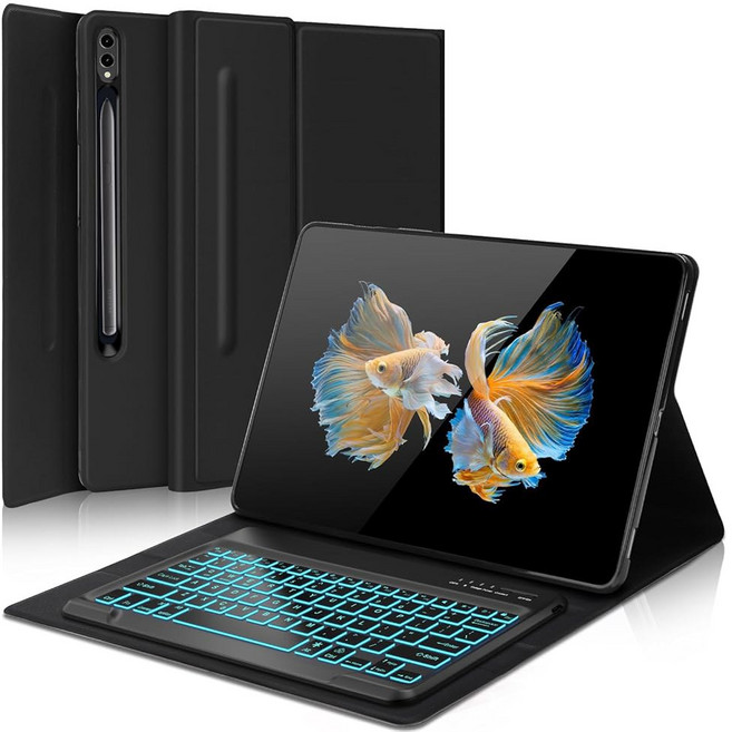 갤럭시 탭 S10 울트라 / S9 S8 14 6인치 키보드 케이스 스마트 마그네틱 탈착식 무선 블루투스 키보드 S펜 홀더가 있는 슬림 보호 폴리오 자동 슬립 웨이크, Black