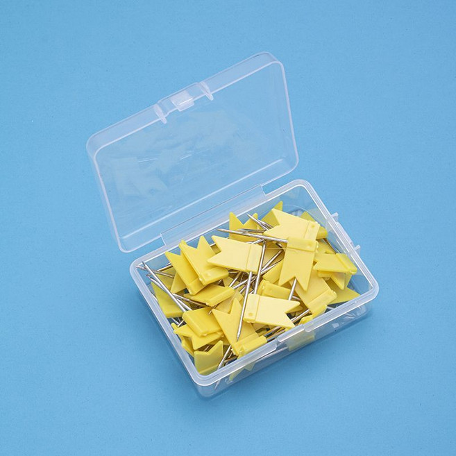 彩色可愛圖釘 可愛大頭針 地圖標記 塑料圖釘, 黃色,旗幟針【100枚】, 1個