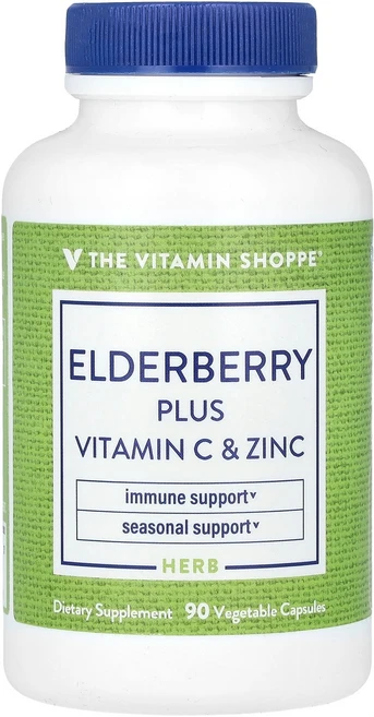 The Vitamin Shoppe 엘더베리 플러스 비타민C 및 아연 베지 캡슐 90정 Shoppe (더 비타민 샵), the Vitamin Shoppe (더 비타민 샵) T, 1개 - 쿠팡