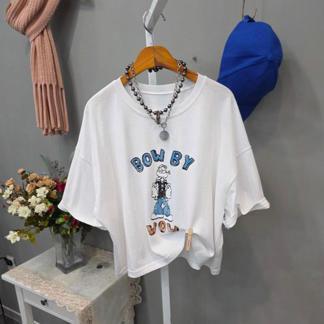 피그먼트 뽀빠이 크롭 반팔티