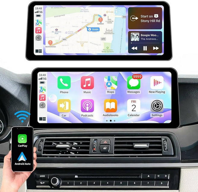 BARGGN 12.3인치 무선 카플레이/안드로이드 오토 터치스크린 BMW 5 시리즈 F10/F11 2010-2011년식 CIC 시스템 적용 카 라디오 수신기 멀티미디어, 12.3-CIC