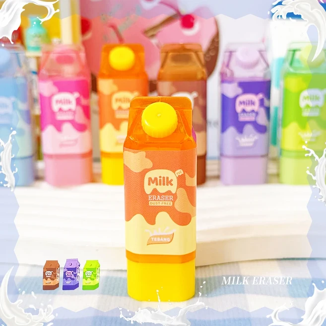 귀여운 문구류 학교 선생님 선물 사무용품 우유 상자 모양 지우개, 01 orange