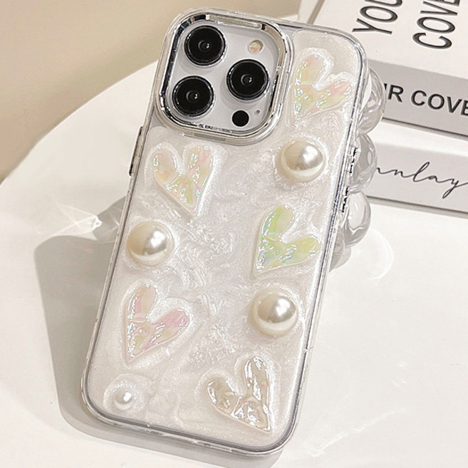 오엔이 입체 포인트 진주 리본하트 핸드폰 케이스