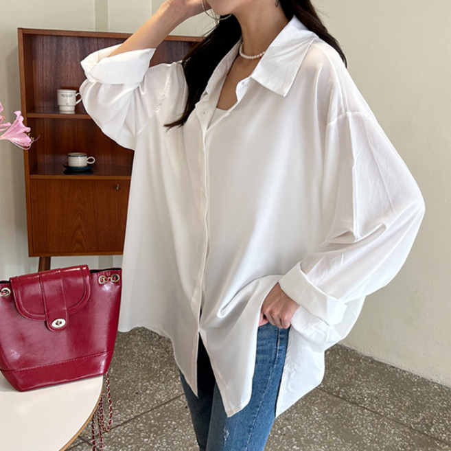 마이쏭 바비여리한루즈핏롱셔츠 여성용 빅사이즈 오버핏 카라셔츠 롱셔츠 데일리룩