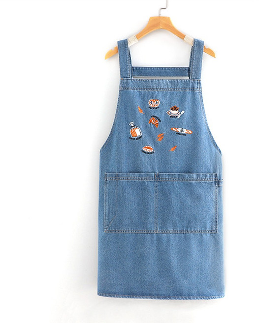 스위트 워싱 데님 앞치마, 1개, 01.자수 연청