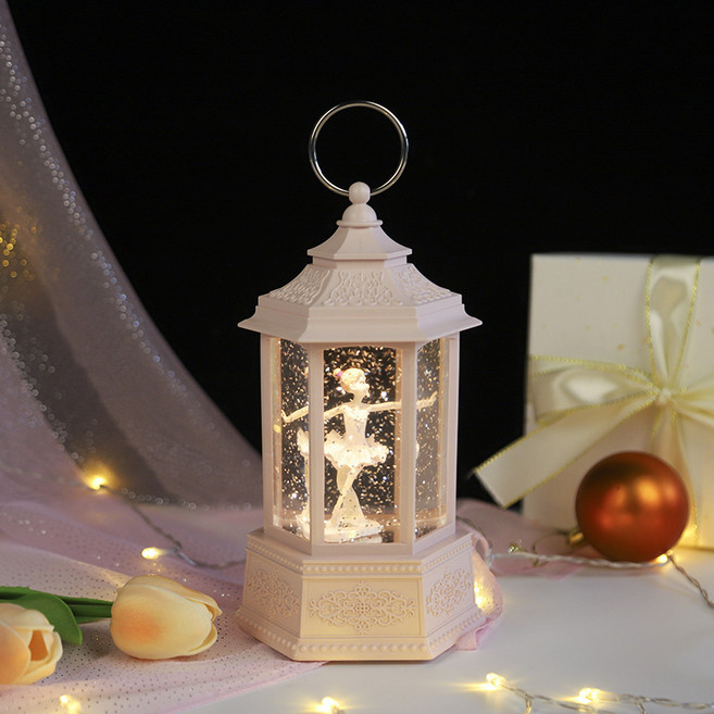 LED 육각 발레리나 자동 눈날림 워터볼 스노우볼 오르골 크리스마스 생일 선물, 블랙