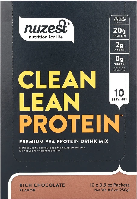 Nuzest 깨끗한 저지방 단백질 리치 초콜릿 10팩 팩당 25g(0.9oz) - 쿠팡