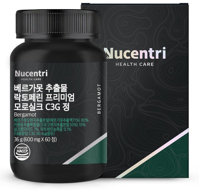 뉴센트리 베르가못 추출물 80% 고함량 지중해 식단 Bergamot 모로실크 C3G 모로오렌지 락토페린 프리미엄 정, 1개, 60정