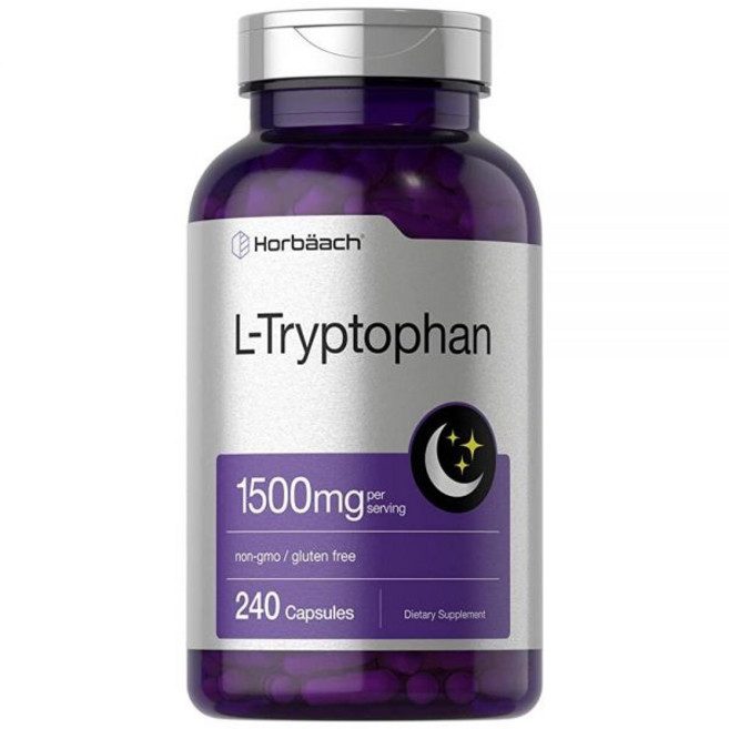 Horbäach L 트립토판 1500mg 캡슐 | 240개 야간 포뮬러 GMO 프리 글루텐 프리 보충제, 240, 1