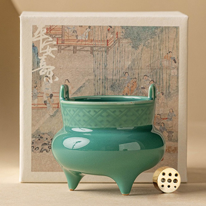 미니 향꽂이 도자기 향로 인센스 홀더 향받침대, 청록색