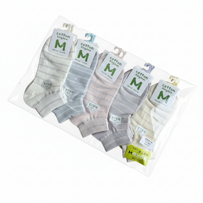 다이나토리 여성 면 스트라이프 발목 양말 5켤레 세트