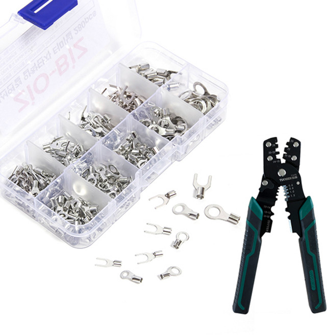 ZIO-BIZ 와이어스트리퍼 단자압착기 압착단자터미널 280P 세트 / 신주단자 전선연결 전선터미널 케이블연결 전선압착기 슬리브압착기 케이블압착기 전선커넥터 전기자재 전기부품, 1개