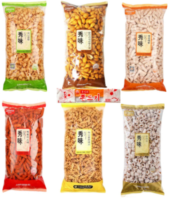 대용량 과자 쌀대롱1kg 1개 허니꿀짱1kg 1개 허니꿀꽈배기1kg 1개 떡볶이스낵1kg 1개 생강대롱1kg 1개 닭다리치킨스낵900g 1개 추억쫀드기1개
