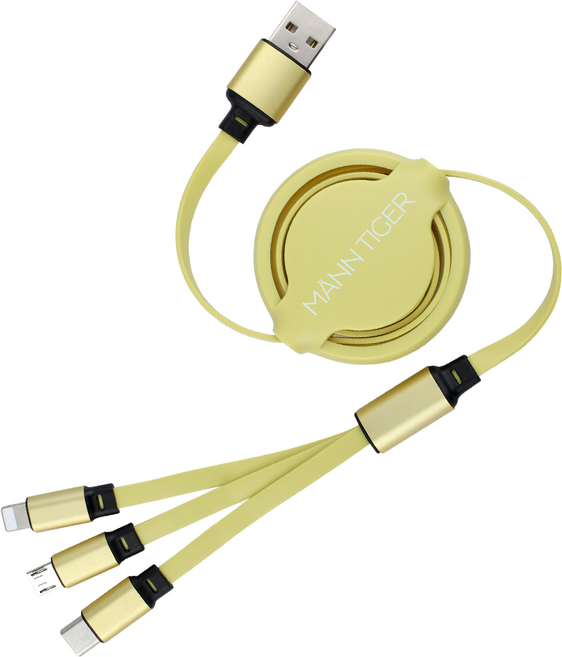 [1+1] 만타이거 3in1 USB 멀티 릴타입 고속충전 케이블, 2개, 옐로우, 1.2m