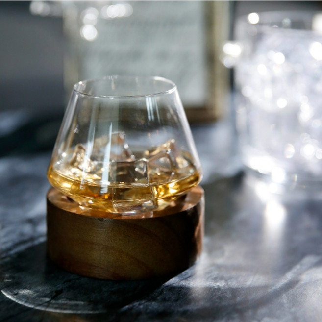 [곱하기] 플라라 쉐이크 위스키잔 받침대 언더락잔 세트 원목, 1개