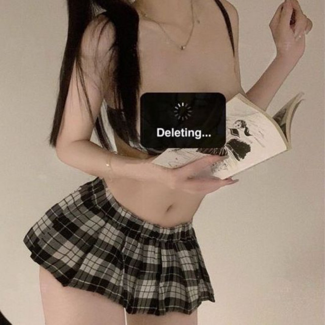 極度學生JK制服內衣睡衣聚攏套裝小胸性感jk開檔免脫, 1個, 黑白格【露乳文胸+短裙】大碼【100-125斤】