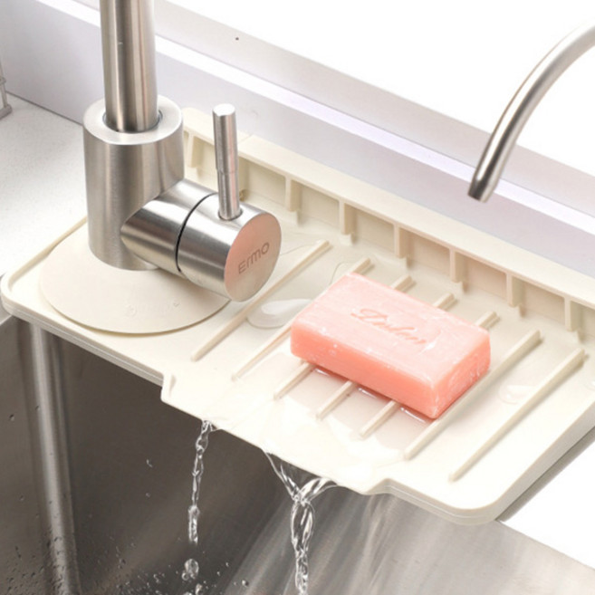 웨버몰 실리콘 싱크대 물받이 매트 수전 매트 비대칭형 본품1P + 수전기둥물막이 1P, 1개, 베이지