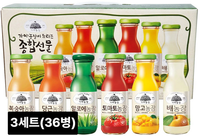 가야농장 주스 6종 종합선물세트, 180ml, 3세트