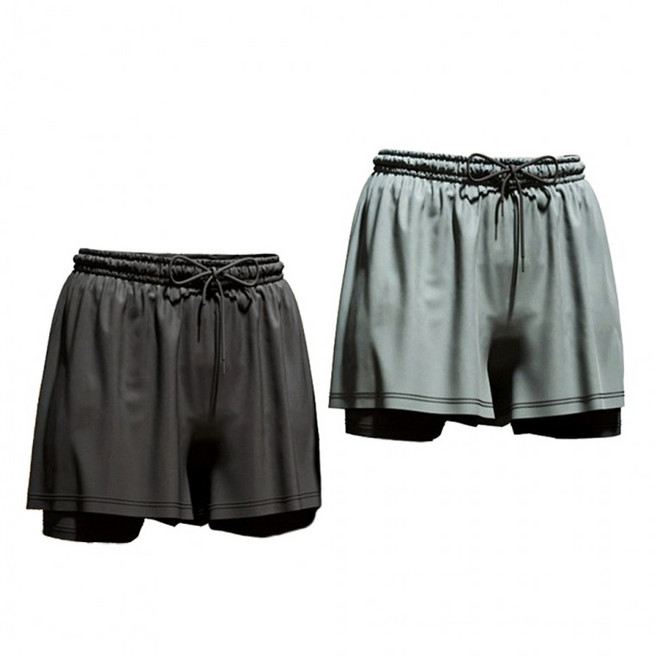 [블랙/그레이]이중 수영복 트렁크 2in1 레깅스 헬스 운동복 자전거 남성 여름 반바지 쿨바지