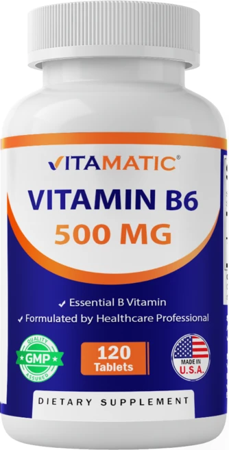 비타매틱 비타민 B6 (피리독신 HCI) 500 mg - 120 베지테리언 타블렛, 1개, 120회분 - 쿠팡