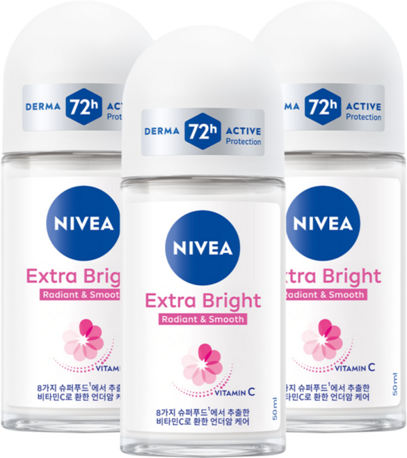 니베아 데오드란트 롤온 엑스트라 브라이트, 50ml, 3개