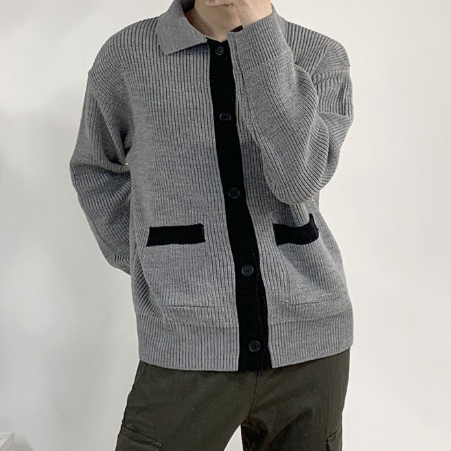 오마보이 남자 스텐다드 하찌짜임 카라 가디건