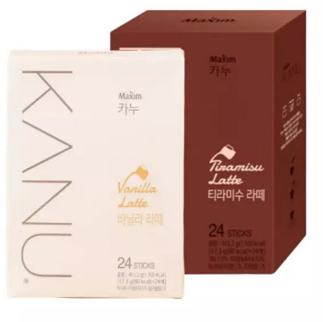 맥심 카누 바닐라라떼 24Tx+카누 티라미수 라떼 24Tx (총48T), 2개, 24개입