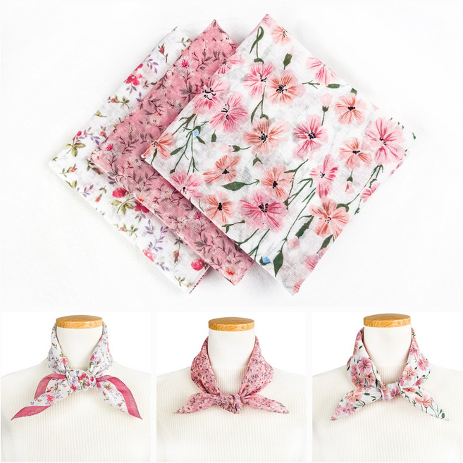 이코제이 국내생산 아사면 스카프 손수건 3종 세트