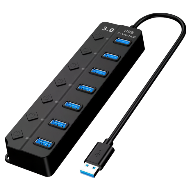 USB 3.0 七埠集線器 獨立開關, 1個, 1.2M