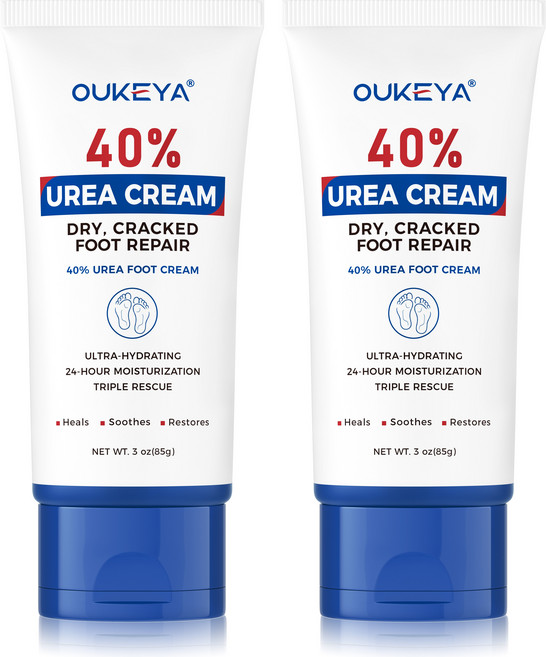 OUKEYA 40% 요소크림 튜브로 발에 금이 가고 뒤꿈치가 촉촉하고 매끈하게 유지됩니다., 85g, 2개, 2개입