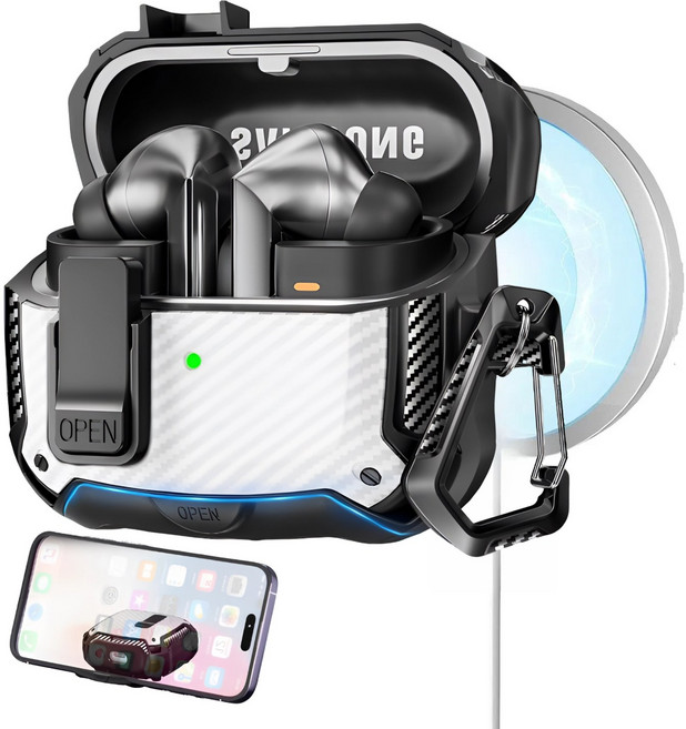 갤럭시 버즈3 FE (2025) / 버즈3 프로 (2024) / 버즈3 (2024) 호환 보호 케이스 커버 키체인 키링 포함, 1개, 블랙+화이트, 갤럭시버즈3FE2025/버즈3프로2024/버즈 2024