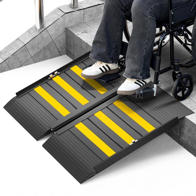 Nuvium 알루미늄 접이식 경사로 미끄럼방지 문턱 경사대 이동식 경사로발판, BLACK, 1개