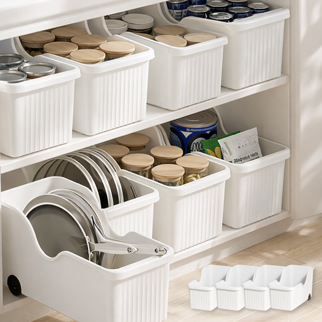 쏙쏙홈 슬라이딩 템바보드 주방 하부장 팬트리 정리 수납함, 4개, 화이트