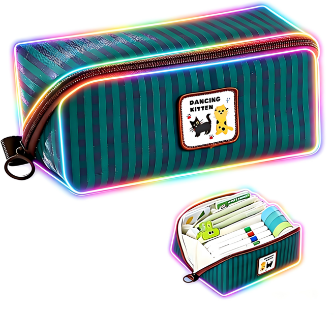 SC FMCG 컬러풀 지퍼개방형 대용량 필통 수납 패브릭 펜파우치, 1개, 진녹색