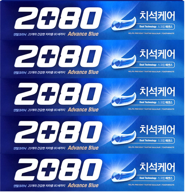 2080 치석케어 어드밴스 블루 치약 160g, 5개