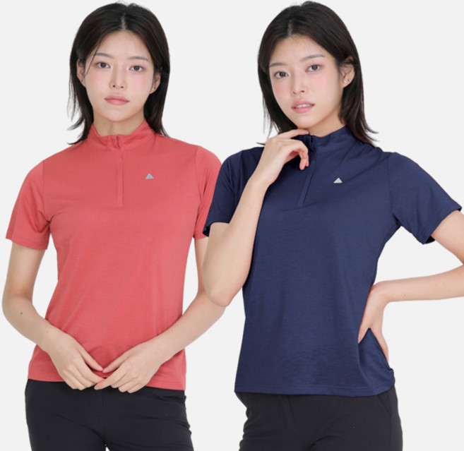 <스타일랑> (1+1) 여성 쿨 반팔 집업티 / 냉감 까칠이 원단 등산 아웃도어 스판 빅사이즈 반팔 집업 티셔츠