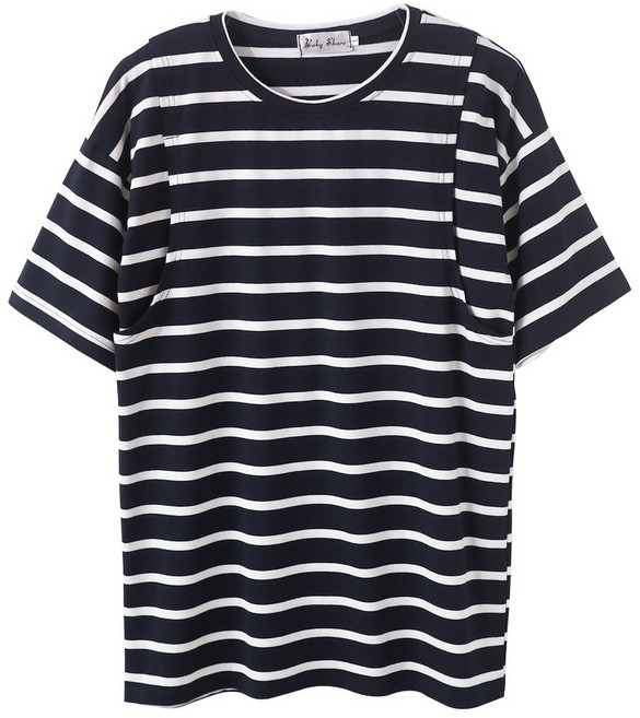 BabyShare 條紋哺乳短袖孕婦裙 哺乳衣 孕婦裝 J1S009E2L