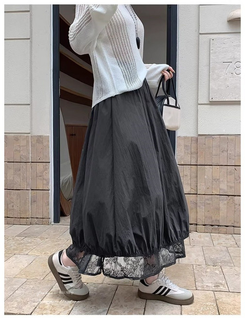 蕾絲花苞長裙 網紗大擺A字裙